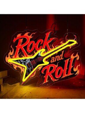 Rock and Roll Guitar Neon Sign Guitar LED Light for Vocal Music Recital Concert
